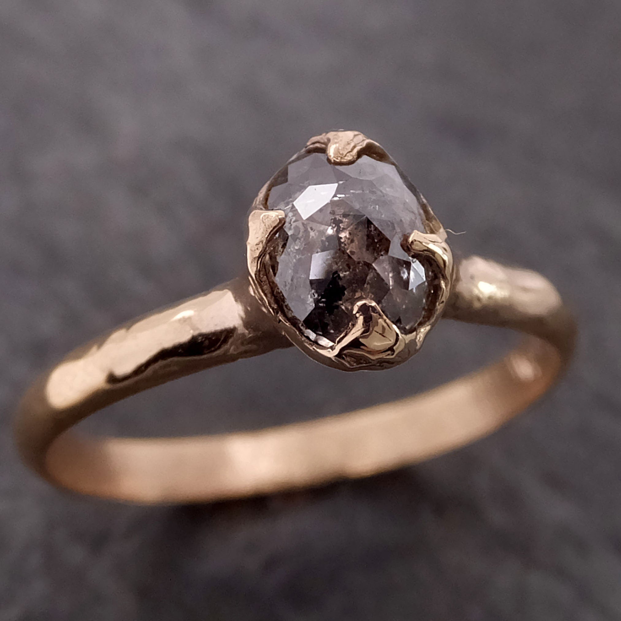 Fancy cut salt and pepper Diamond Solitaire Engagement 14k yellow Gold Wedding Ring byAngeline 2128