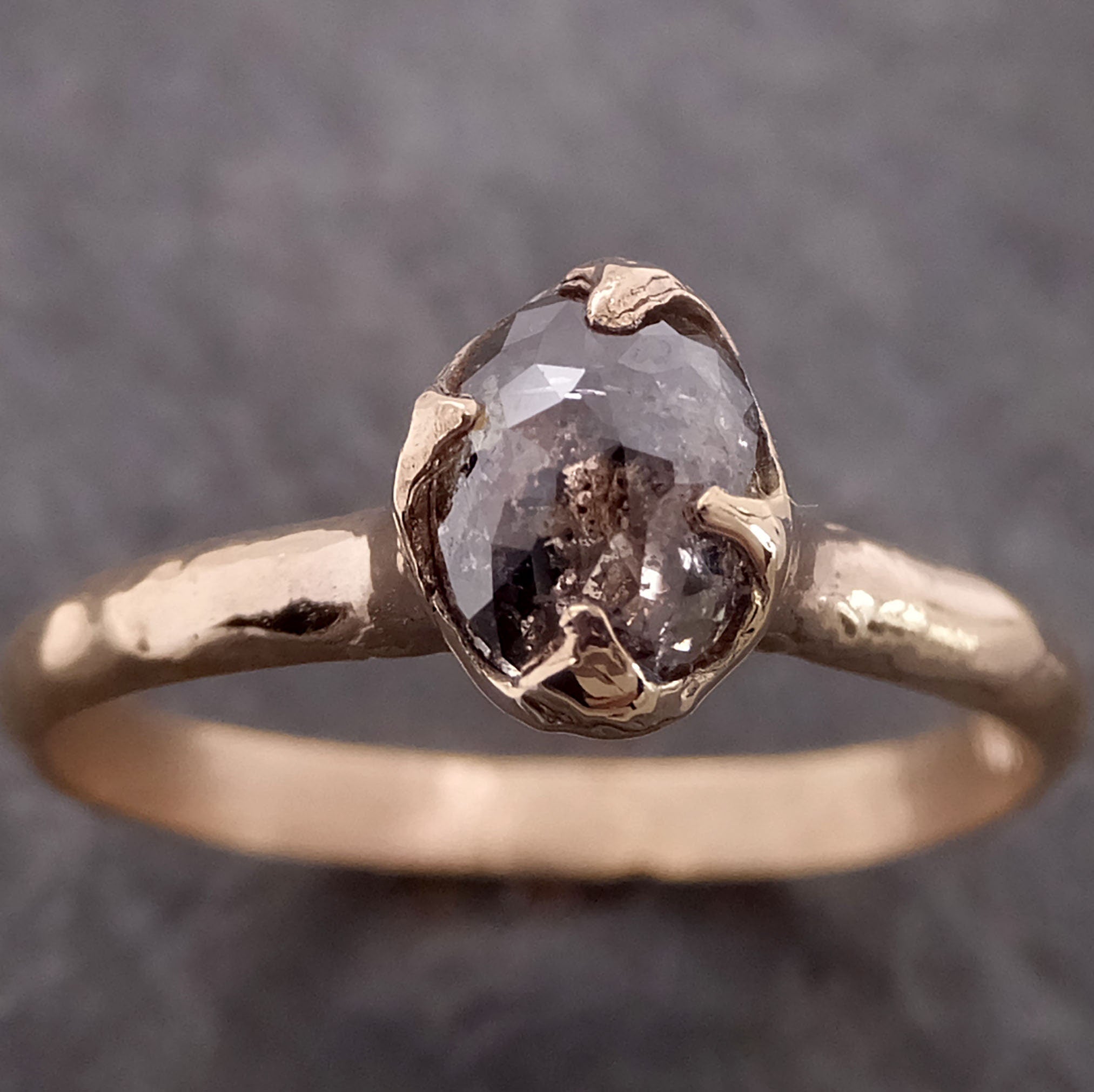 Fancy cut salt and pepper Diamond Solitaire Engagement 14k yellow Gold Wedding Ring byAngeline 2128