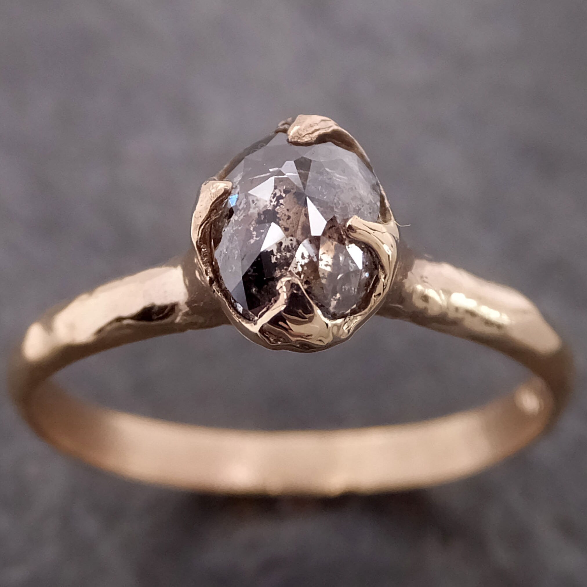 Fancy cut salt and pepper Diamond Solitaire Engagement 14k yellow Gold Wedding Ring byAngeline 2128