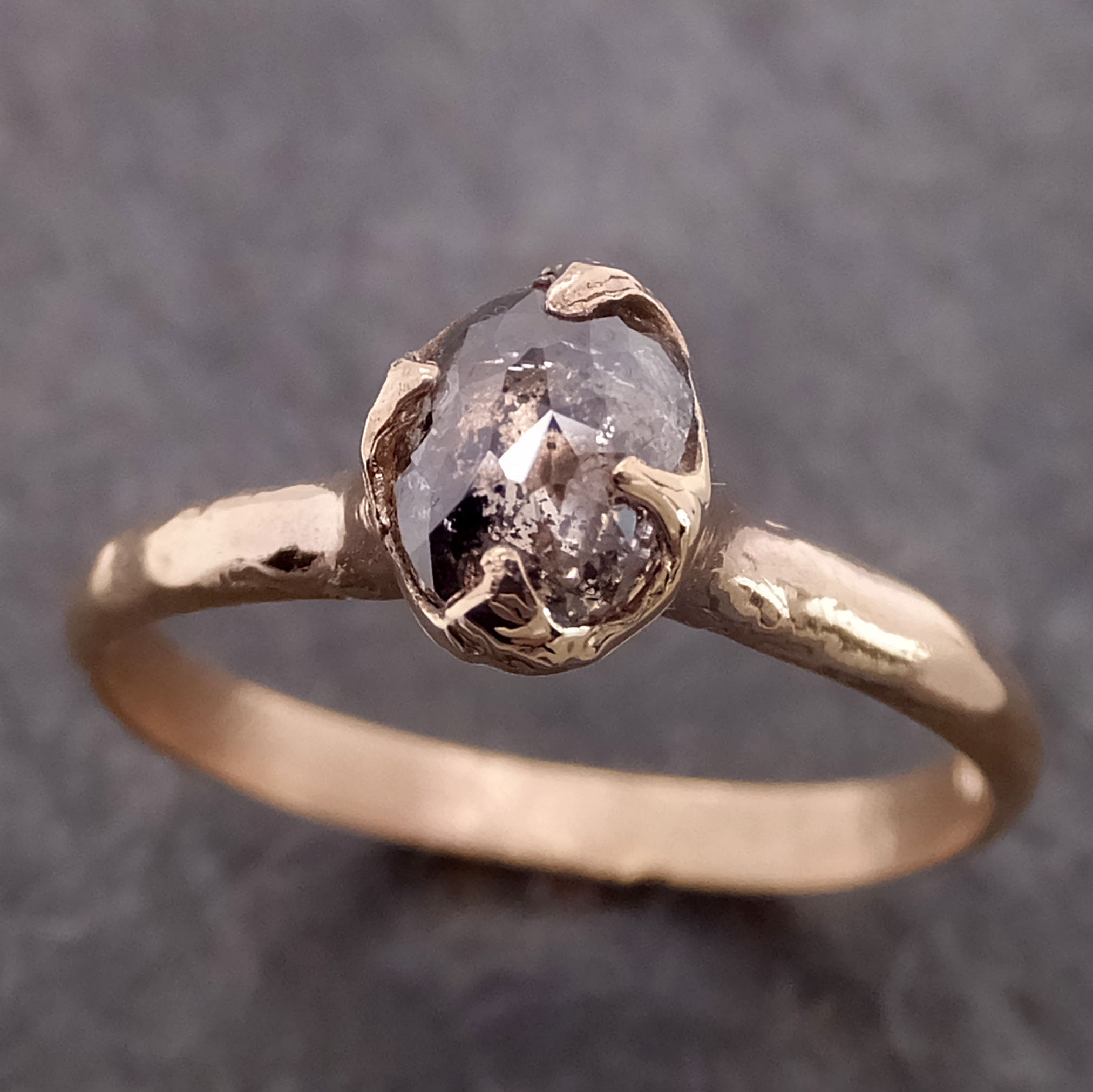 Fancy cut salt and pepper Diamond Solitaire Engagement 14k yellow Gold Wedding Ring byAngeline 2128