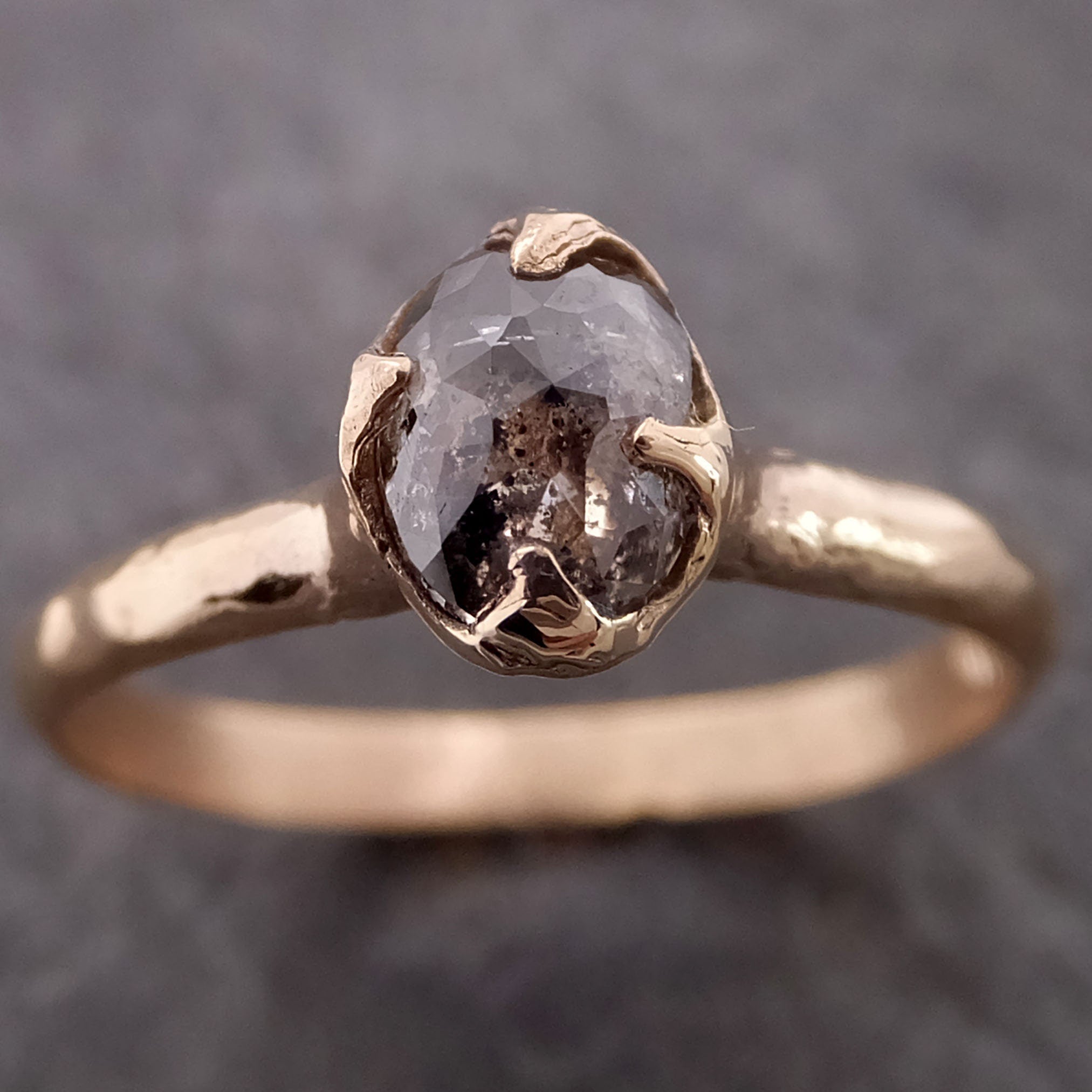 Fancy cut salt and pepper Diamond Solitaire Engagement 14k yellow Gold Wedding Ring byAngeline 2128