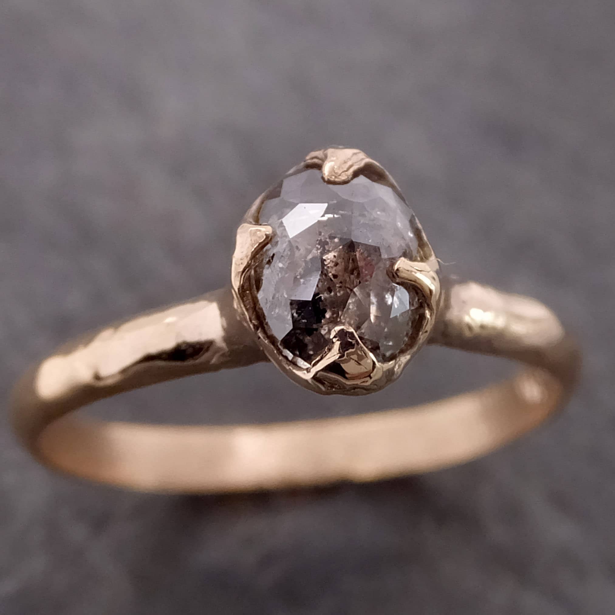 Fancy cut salt and pepper Diamond Solitaire Engagement 14k yellow Gold Wedding Ring byAngeline 2128