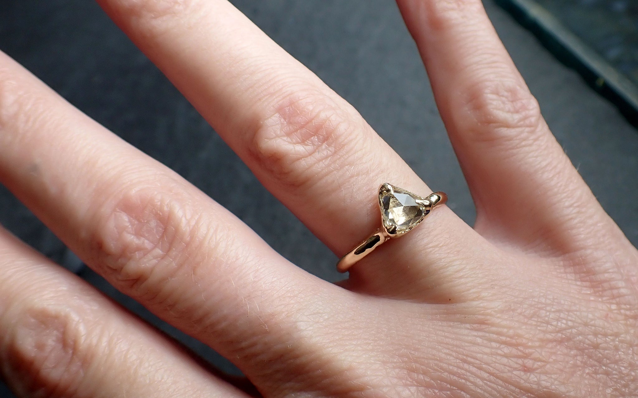 Fancy cut white Diamond Solitaire Engagement 14k yellow Gold Wedding Ring byAngeline 2601