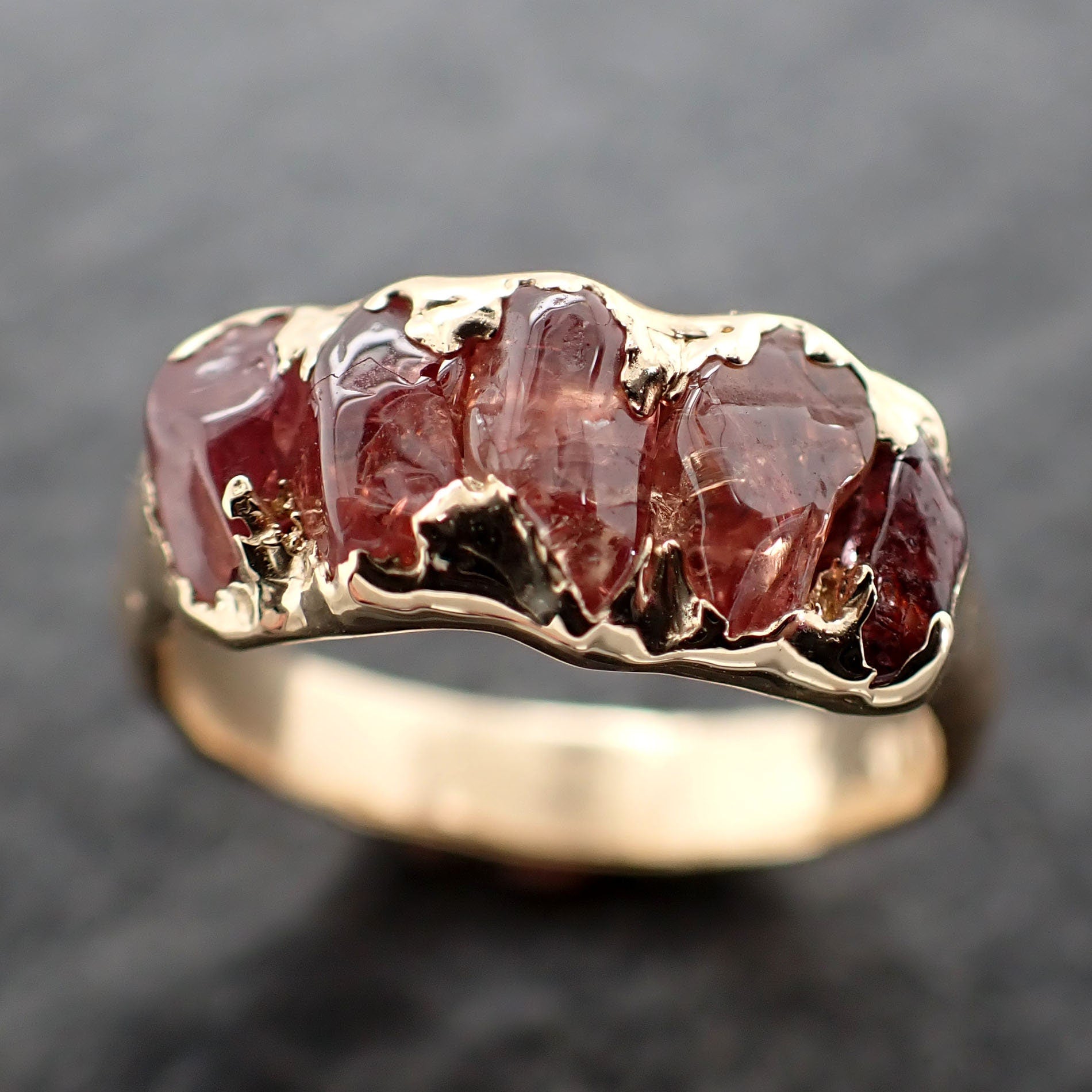 Sapphire tumbled orange tumbled yellow 18k gold gemstone band 2655