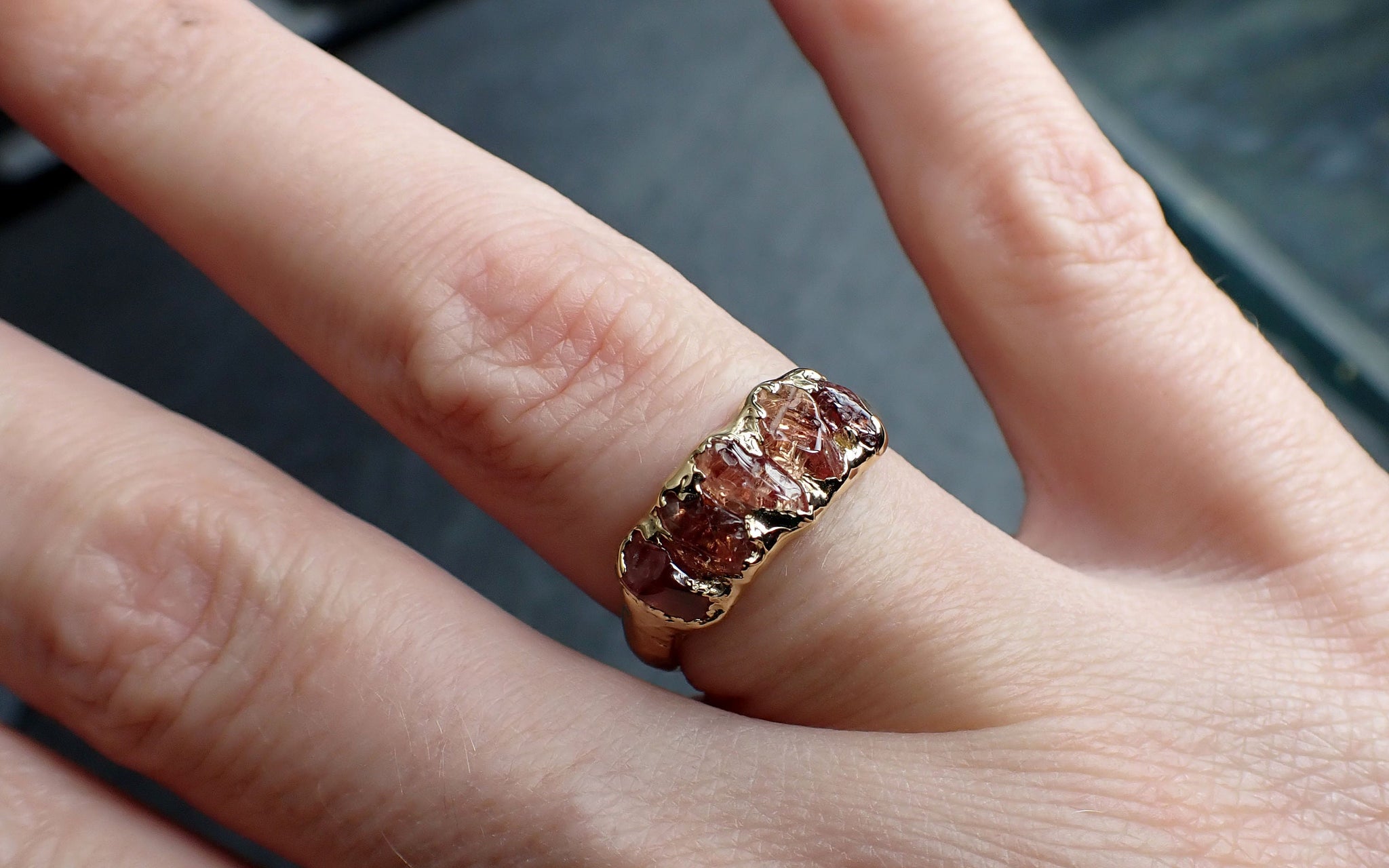 Sapphire tumbled orange tumbled yellow 18k gold gemstone band 2655