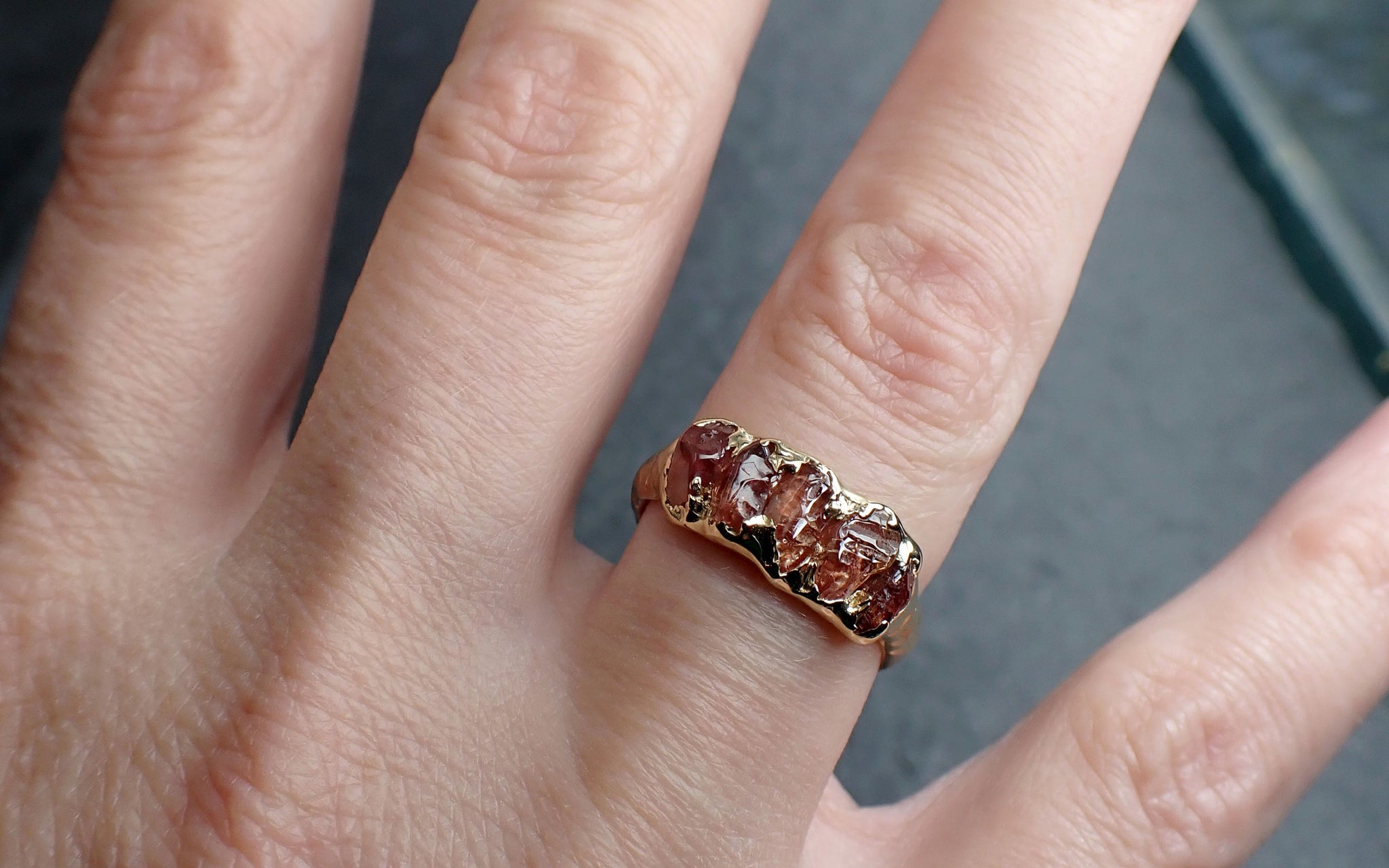 Sapphire tumbled orange tumbled yellow 18k gold gemstone band 2655