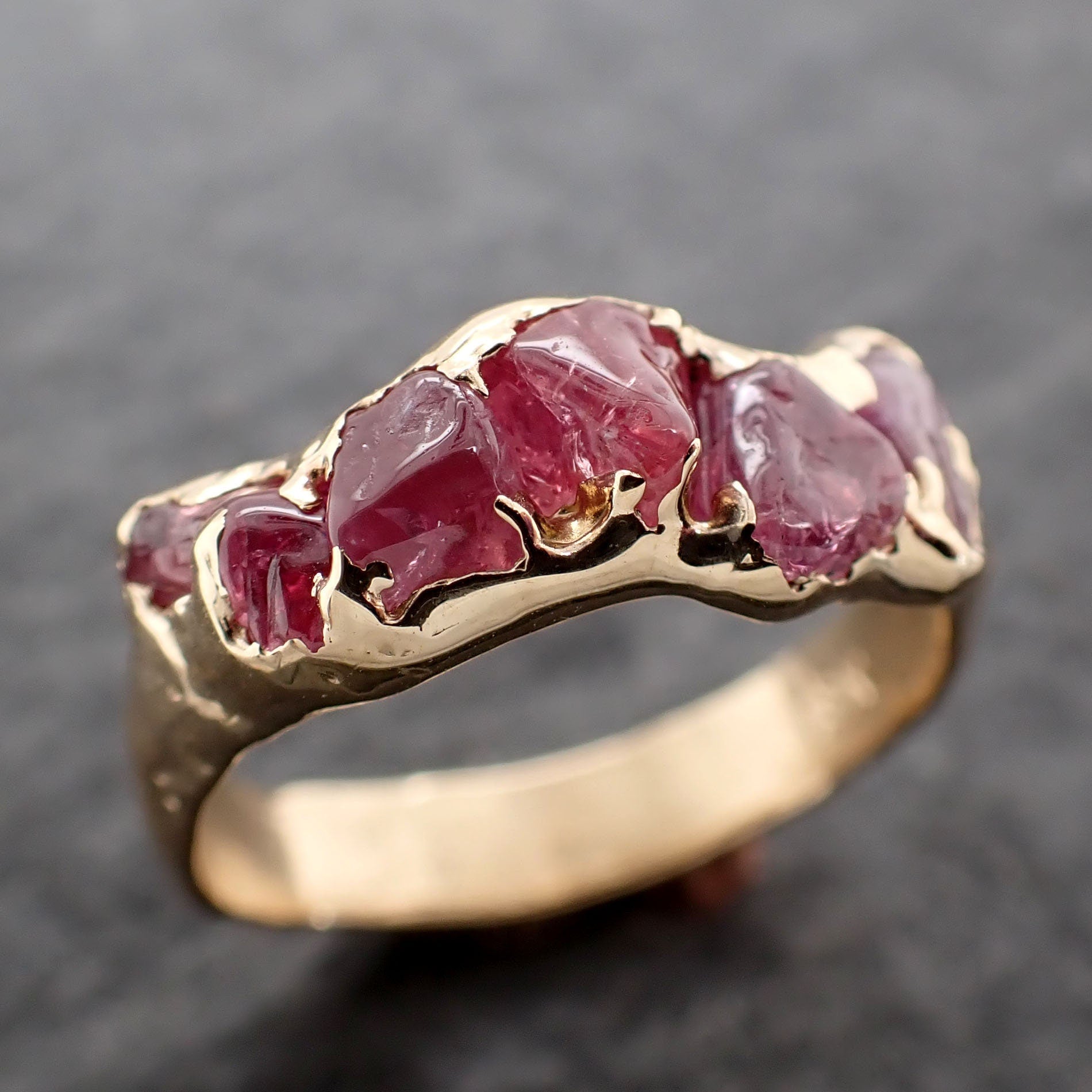 Sapphire tumbled pink tumbled yellow 18k gold multi stone gemstone band 2656