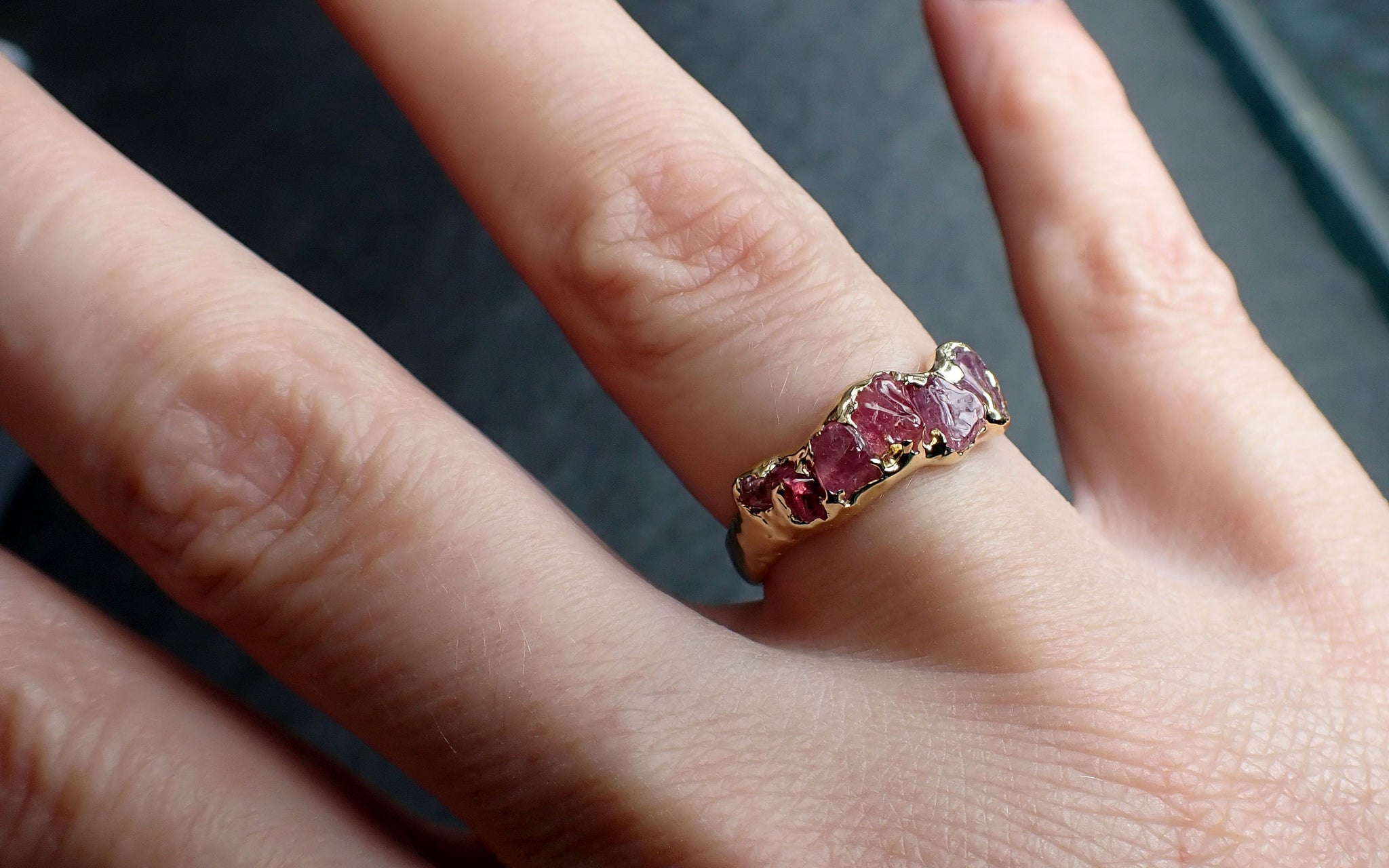 Sapphire tumbled pink tumbled yellow 18k gold multi stone gemstone band 2656