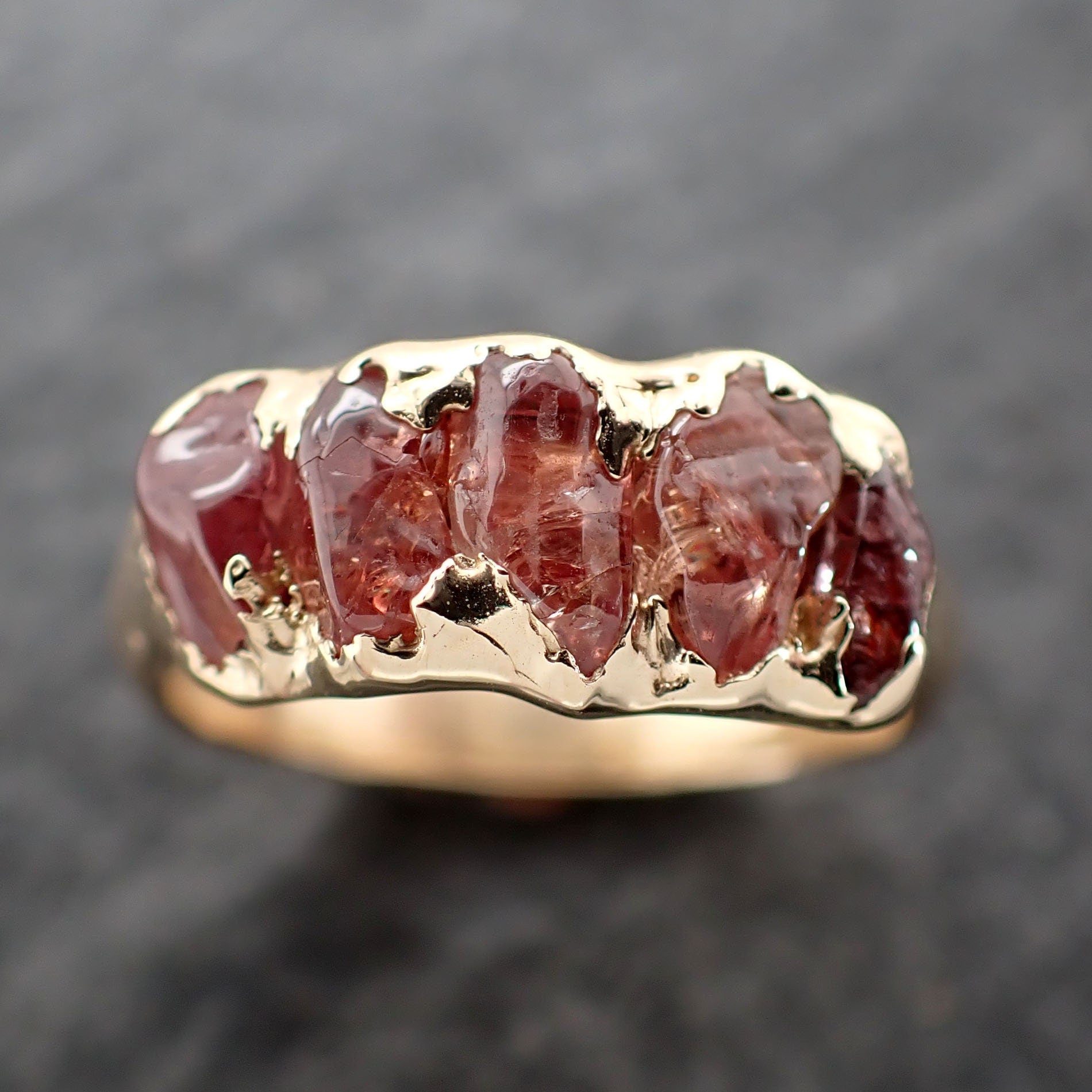 Sapphire tumbled orange tumbled yellow 18k gold gemstone band 2655