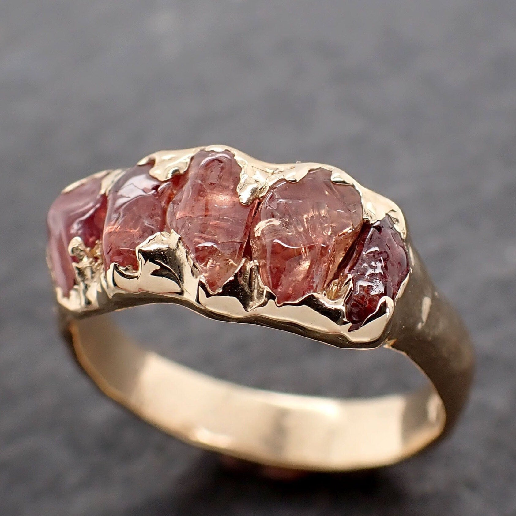 Sapphire tumbled orange tumbled yellow 18k gold gemstone band 2655