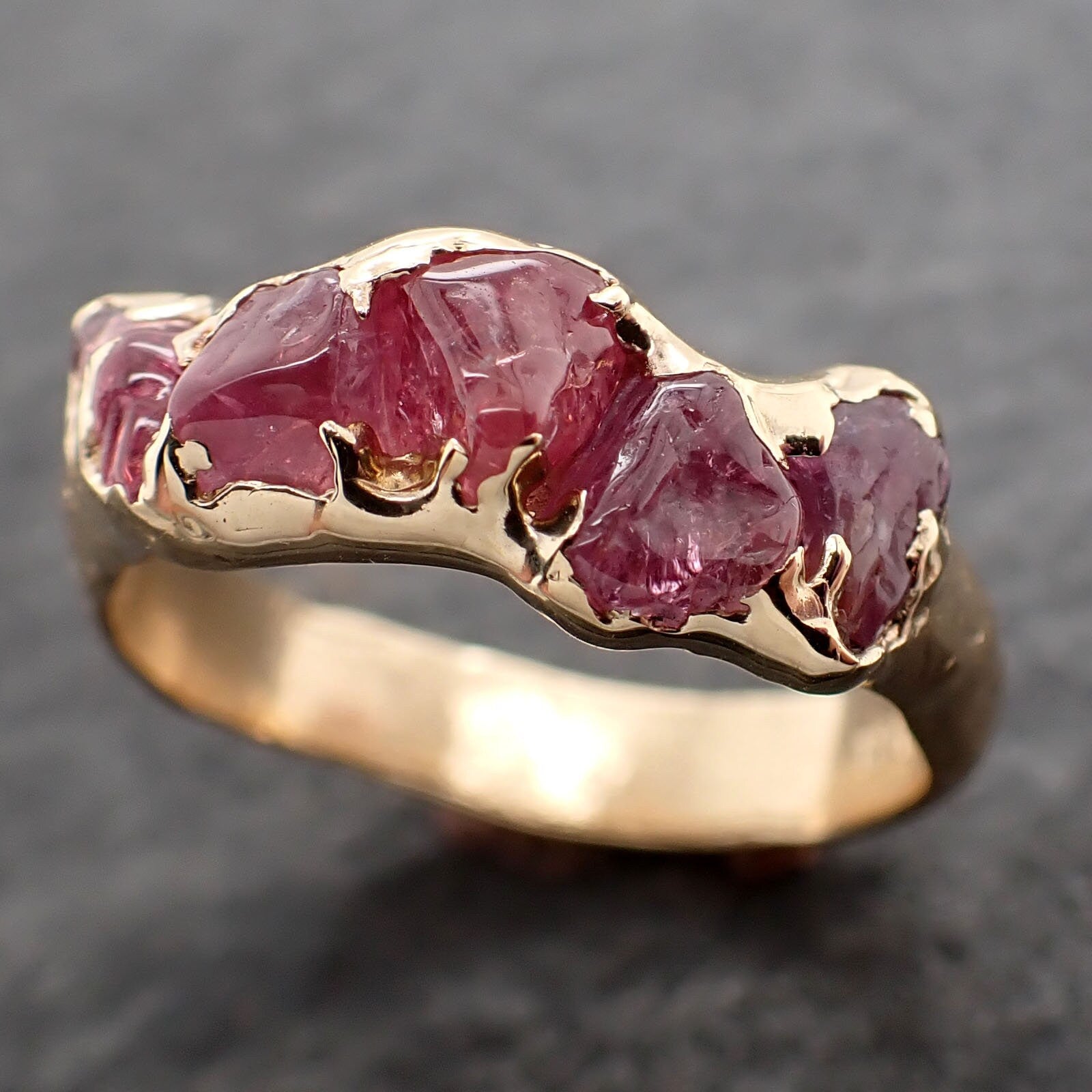 Sapphire tumbled pink tumbled yellow 18k gold multi stone gemstone band 2656