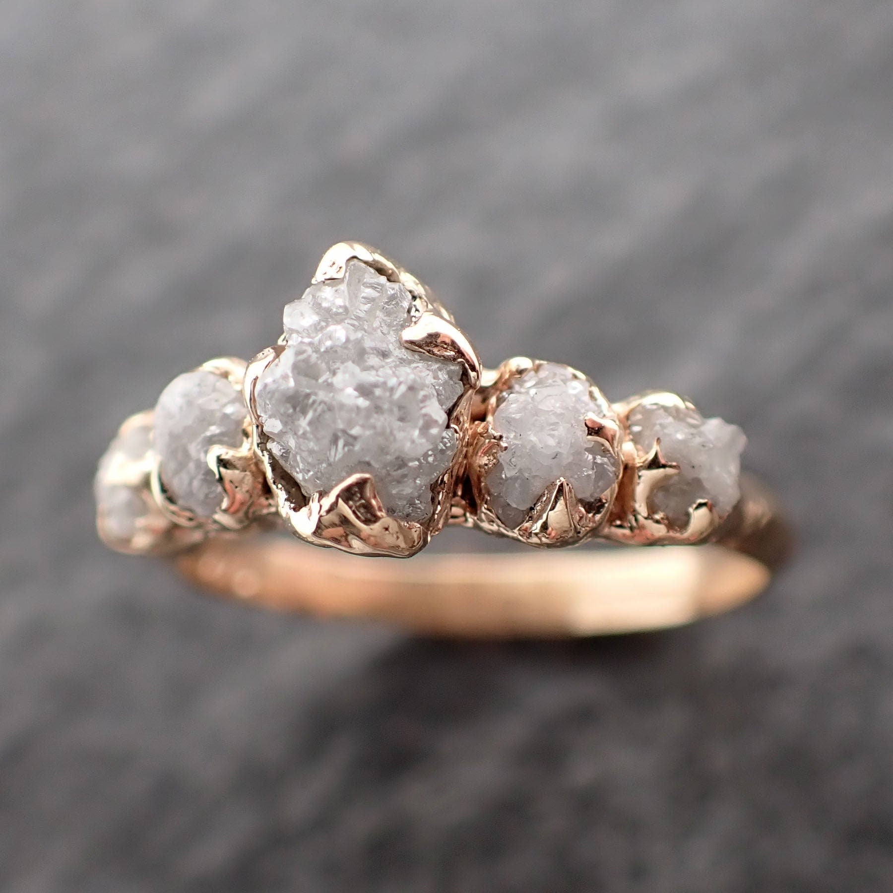 Custom 5-Stone Crown Engagement Ring • Raw Diamond Band • Sterling Silver or Gold • Ethical Sustainable Jewelry by Angeline C2550