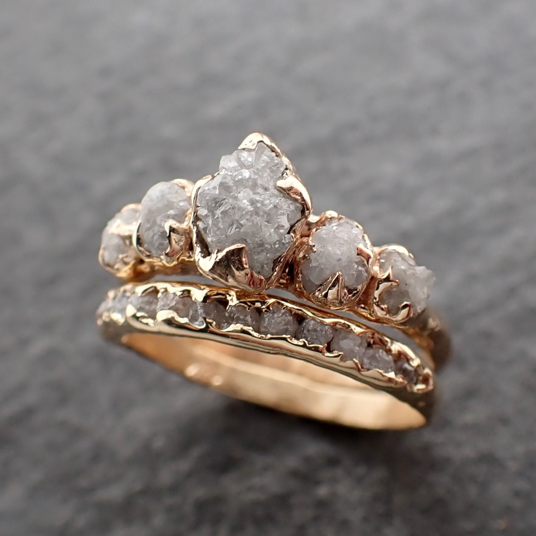 Custom 5-Stone Crown Engagement Ring • Raw Diamond Band • Sterling Silver or Gold • Ethical Sustainable Jewelry by Angeline C2550