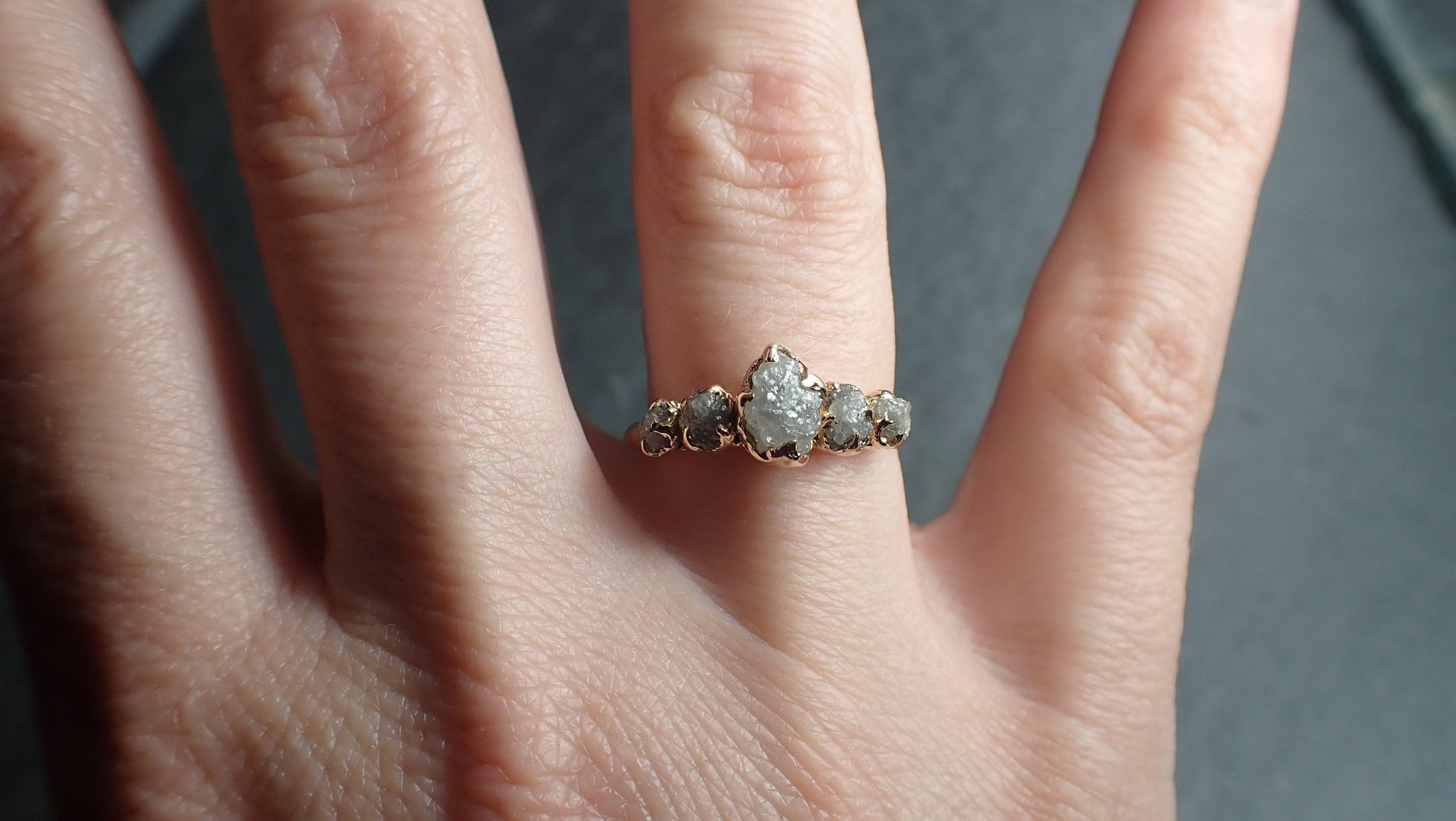 Custom 5-Stone Crown Engagement Ring • Raw Diamond Band • Sterling Silver or Gold • Ethical Sustainable Jewelry by Angeline C2550