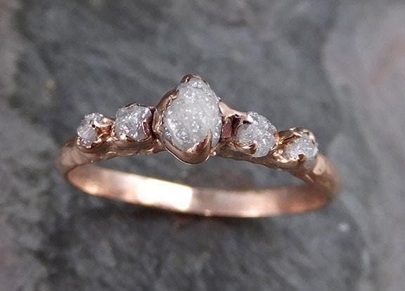Raw Diamond Rose gold multi stone Engagement Ring Rough diamond Gold Wedding Dainty Delicate Wedding Ring C0216