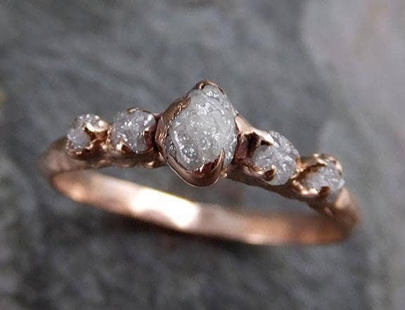 Raw Diamond Rose gold multi stone Engagement Ring Rough diamond Gold Wedding Dainty Delicate Wedding Ring C0216
