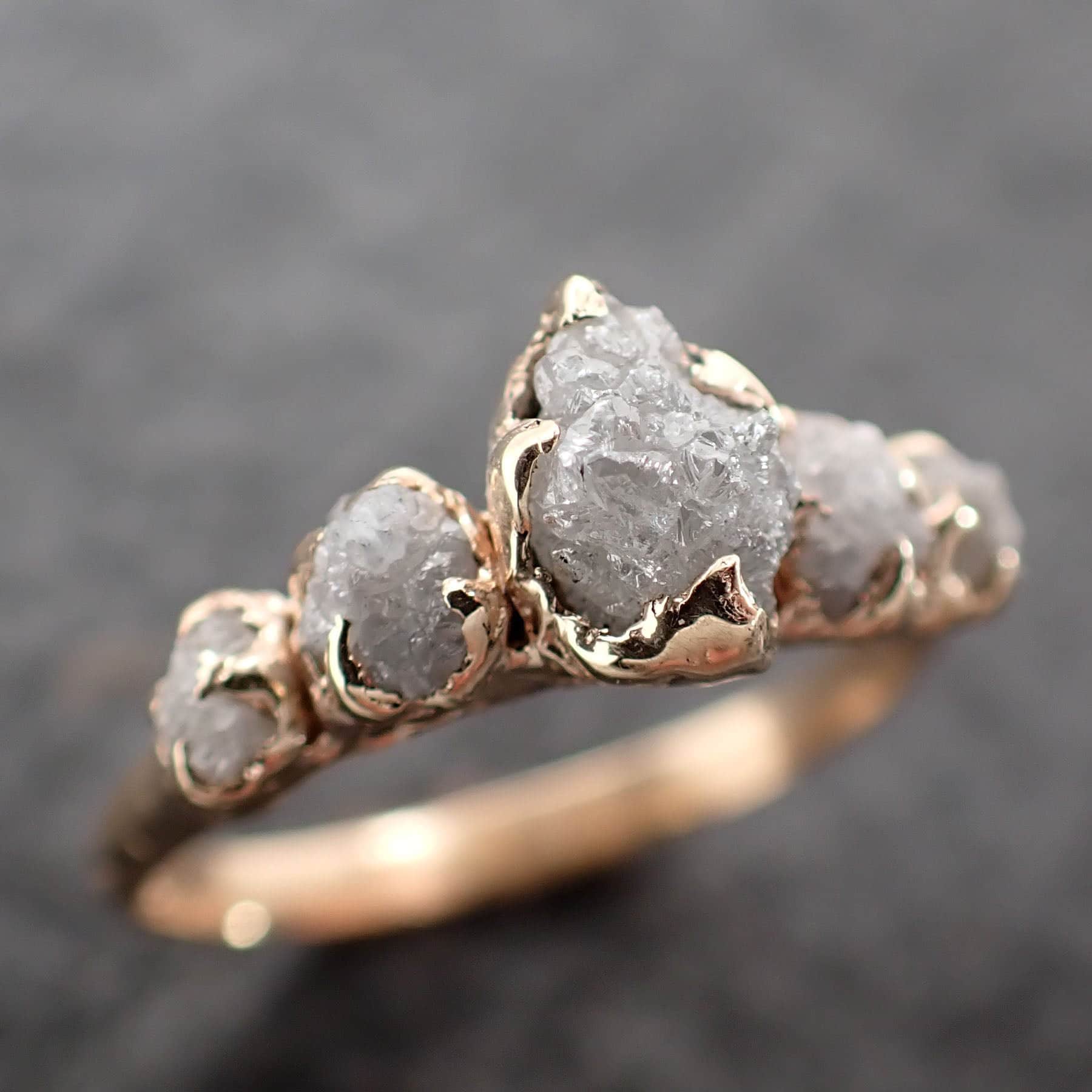 Custom 5-Stone Crown Engagement Ring • Raw Diamond Band • Sterling Silver or Gold • Ethical Sustainable Jewelry by Angeline C2550