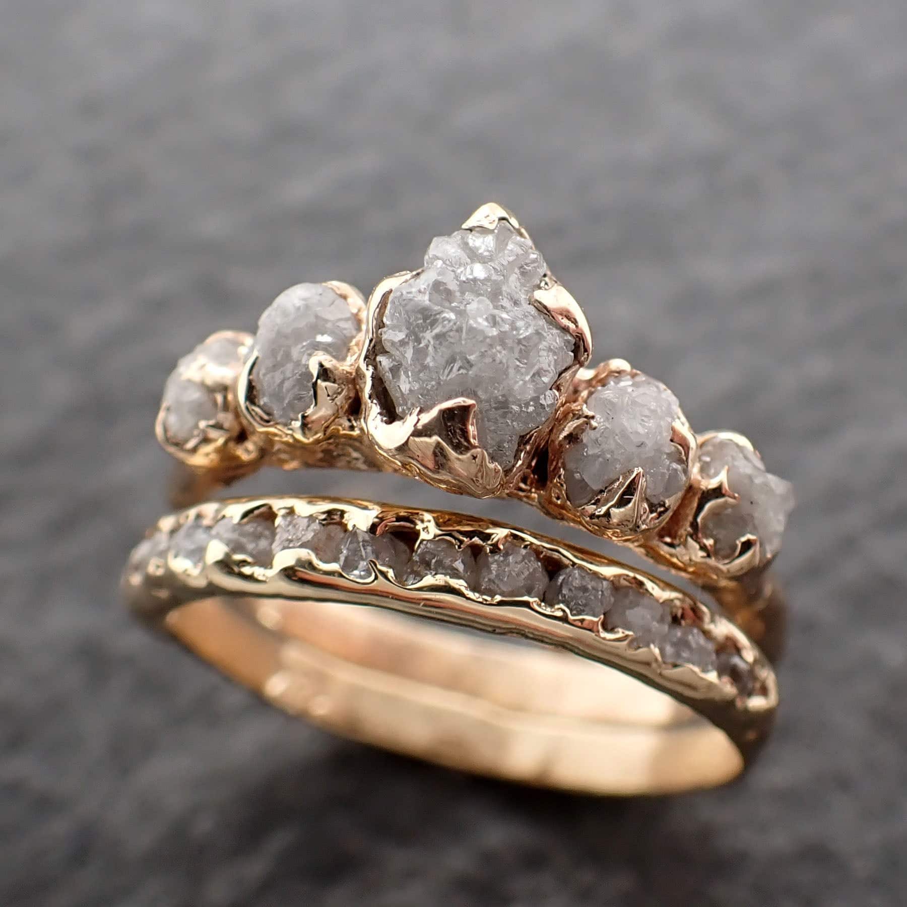 Custom 5-Stone Crown Engagement Ring • Raw Diamond Band • Sterling Silver or Gold • Ethical Sustainable Jewelry by Angeline C2550