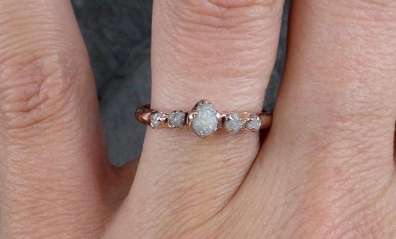 Raw Diamond Rose gold multi stone Engagement Ring Rough diamond Gold Wedding Dainty Delicate Wedding Ring C0216