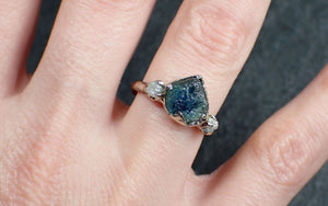 Raw blue green Montana Sapphire Diamond White 14k Gold Engagement Wedding Ring Custom One Of a Kind Gemstone Multi stone Ring 3292