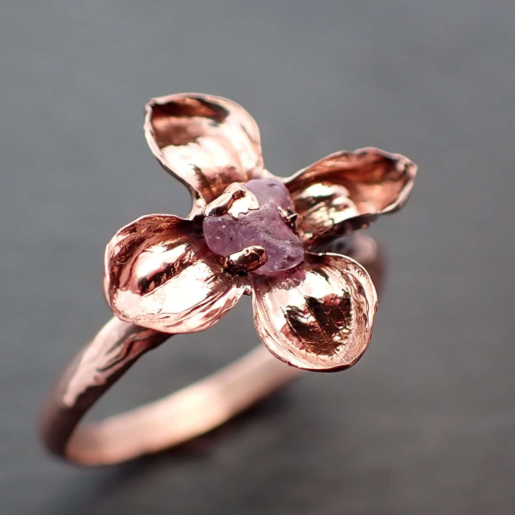 Real Flower Ring: Pink Sapphire 14k Rose Gold Floral Engagement Ring ...