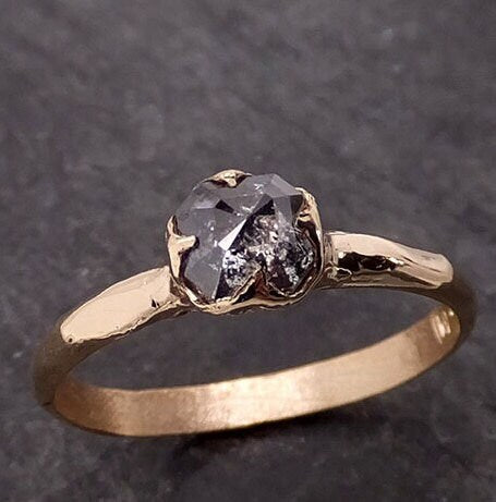 Fancy cut salt and pepper Diamond Solitaire Engagement 14k yellow Gold Wedding Ring byAngeline 2022