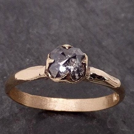 Fancy cut salt and pepper Diamond Solitaire Engagement 14k yellow Gold Wedding Ring byAngeline 2022