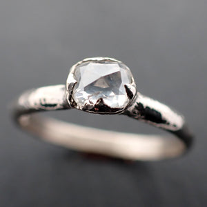 Faceted Fancy cut white Diamond Solitaire Engagement 14k White Gold Wedding Ring byAngeline 3436