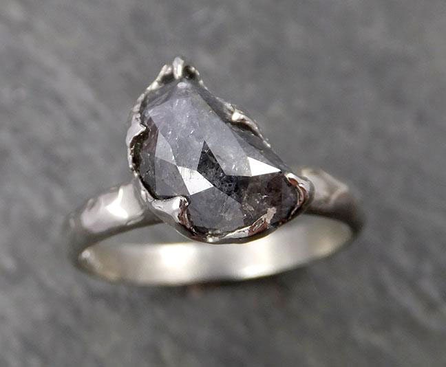 Fancy Cut salt and pepper Half Moon Diamond Solitaire Engagement 14k White Gold Wedding Ring byAngeline 1658