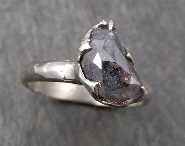 Fancy Cut salt and pepper Half Moon Diamond Solitaire Engagement 14k White Gold Wedding Ring byAngeline 1658