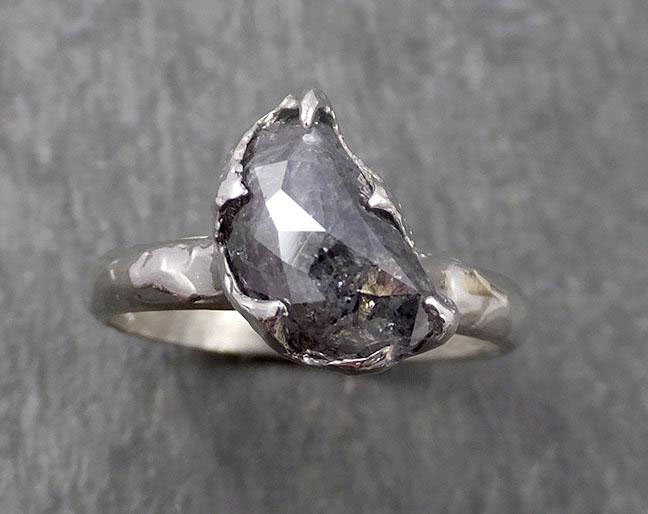 Fancy Cut salt and pepper Half Moon Diamond Solitaire Engagement 14k White Gold Wedding Ring byAngeline 1658