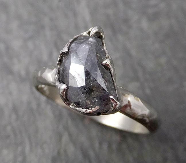 Fancy Cut salt and pepper Half Moon Diamond Solitaire Engagement 14k White Gold Wedding Ring byAngeline 1658