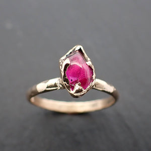 Garnet tumbled red 14k gold Solitaire gemstone ring 3487