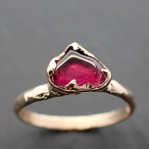 Garnet tumbled red 14k gold Solitaire gemstone ring 3488