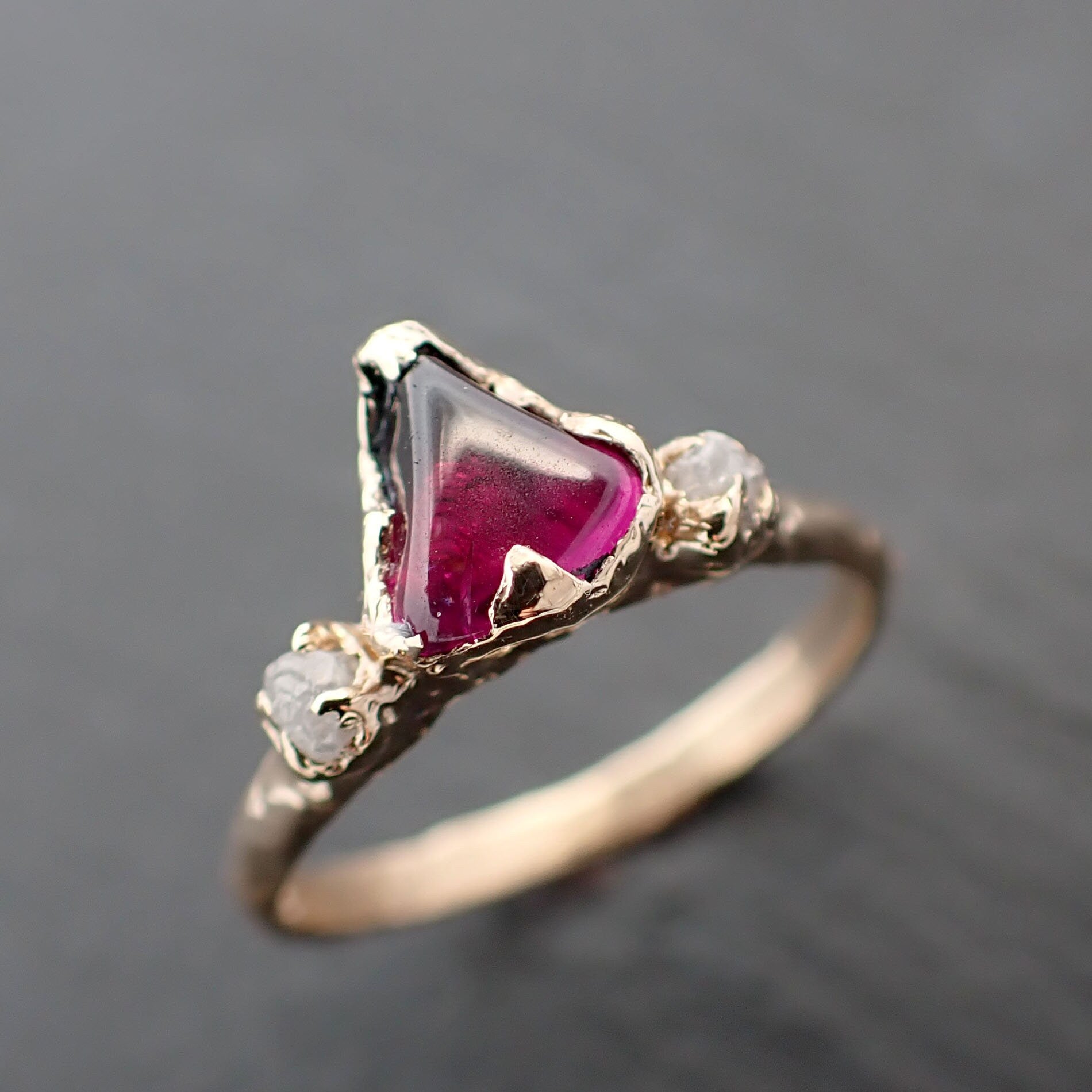 Garnet tumbled red 14k gold multi stone gemstone ring 3489