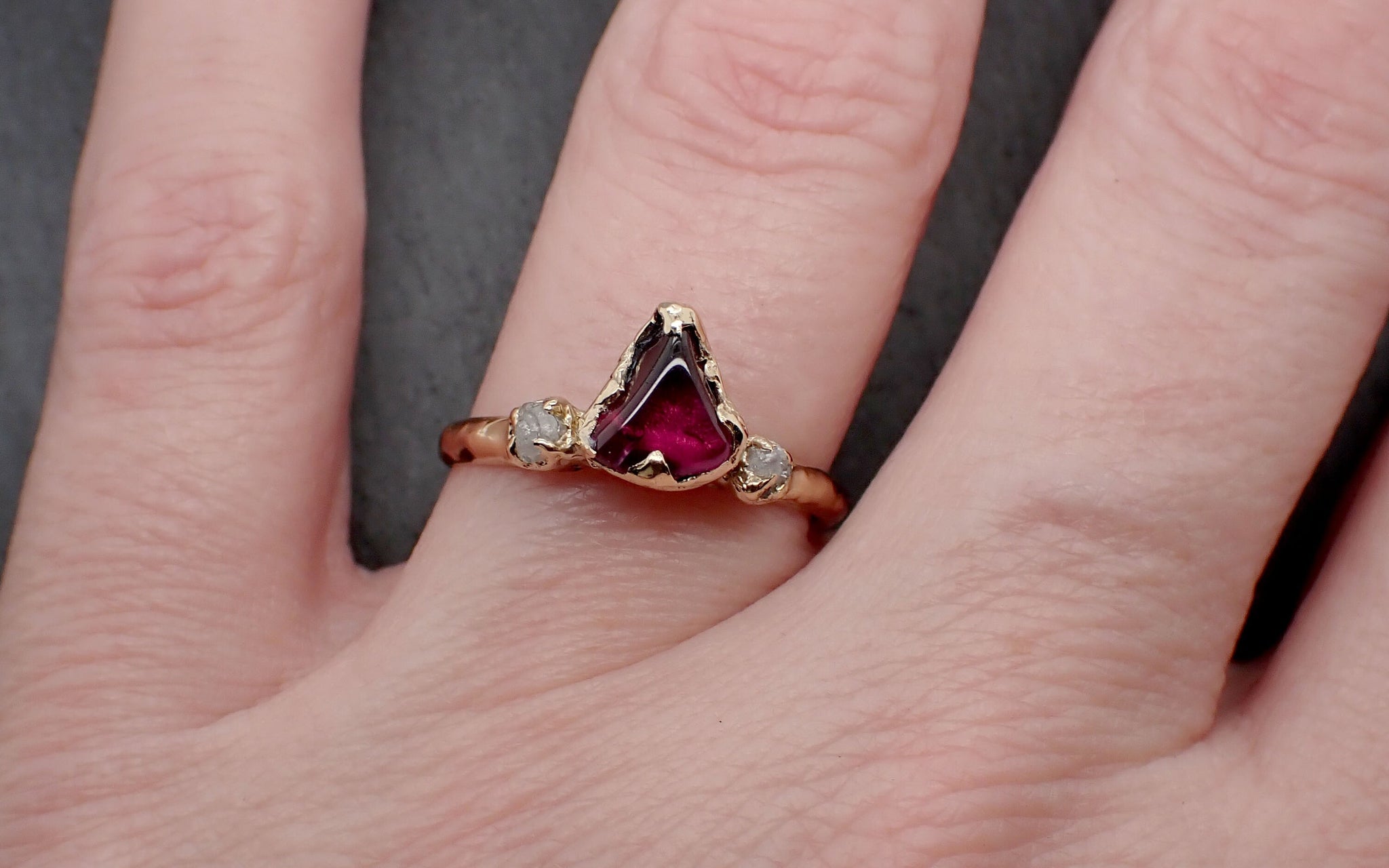 Garnet tumbled red 14k gold multi stone gemstone ring 3489