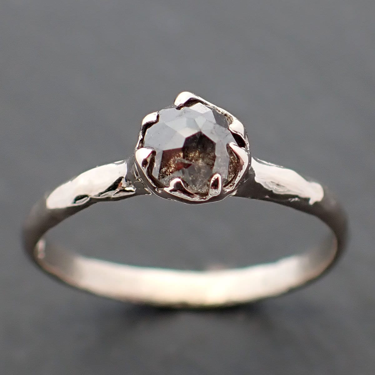 Fancy cut salt and pepper Diamond Solitaire Engagement Ring 14k White Gold Rough Diamond ring byAngeline 3496