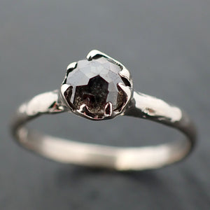 Fancy cut salt and pepper Diamond Solitaire Engagement Ring 14k White Gold Rough Diamond ring byAngeline 3496