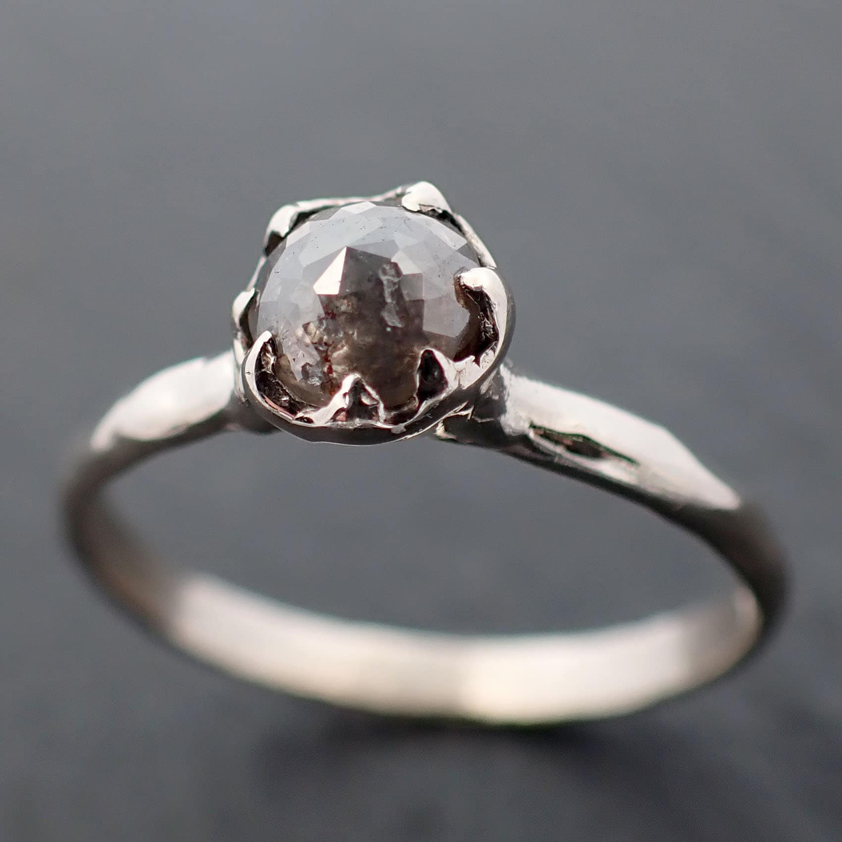 Fancy cut salt and pepper Diamond Solitaire Engagement Ring 14k White Gold Rough Diamond ring byAngeline 3497