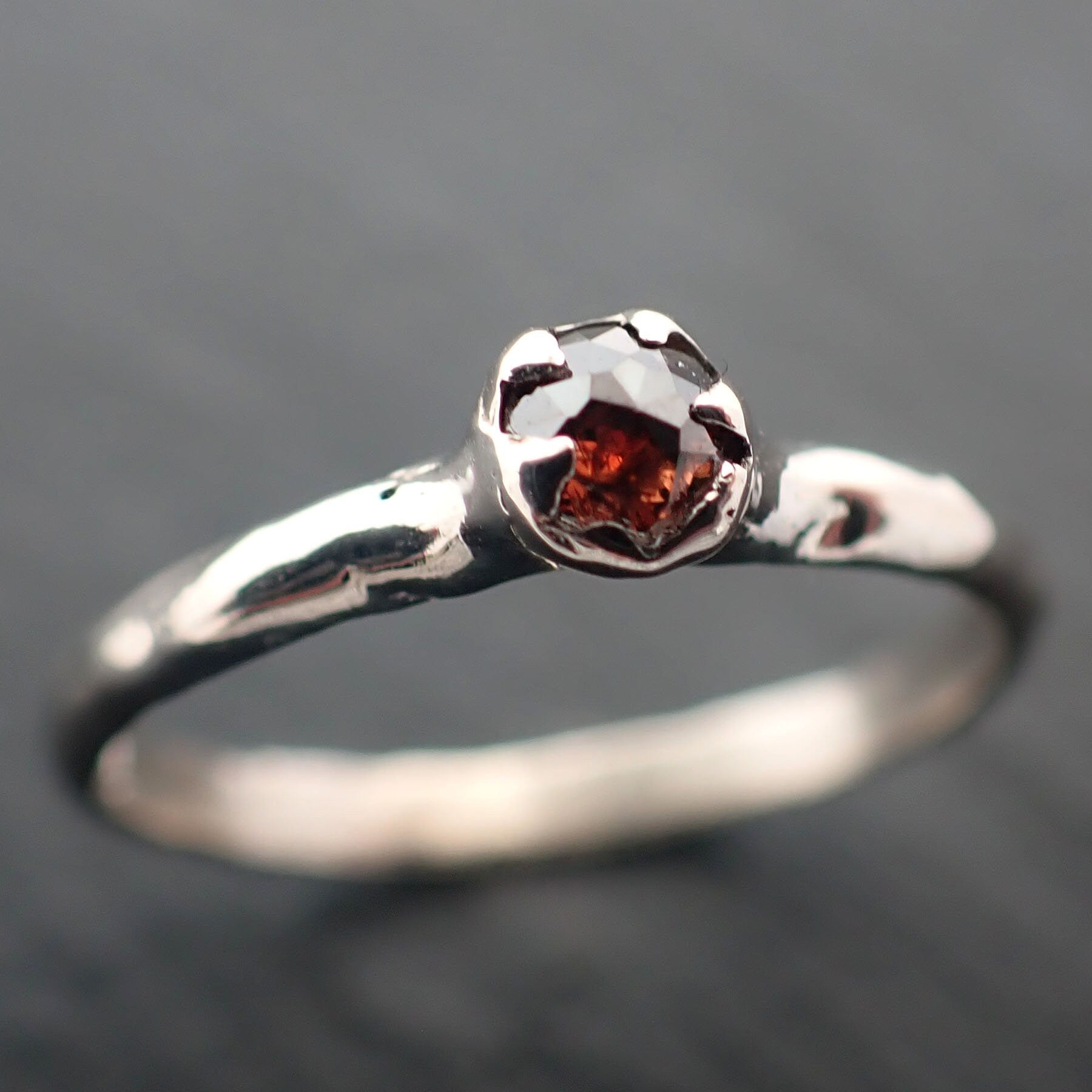Fancy cut Coral orange Diamond Solitaire Engagement Ring 14k White Gold Rough Diamond ring byAngeline 3498