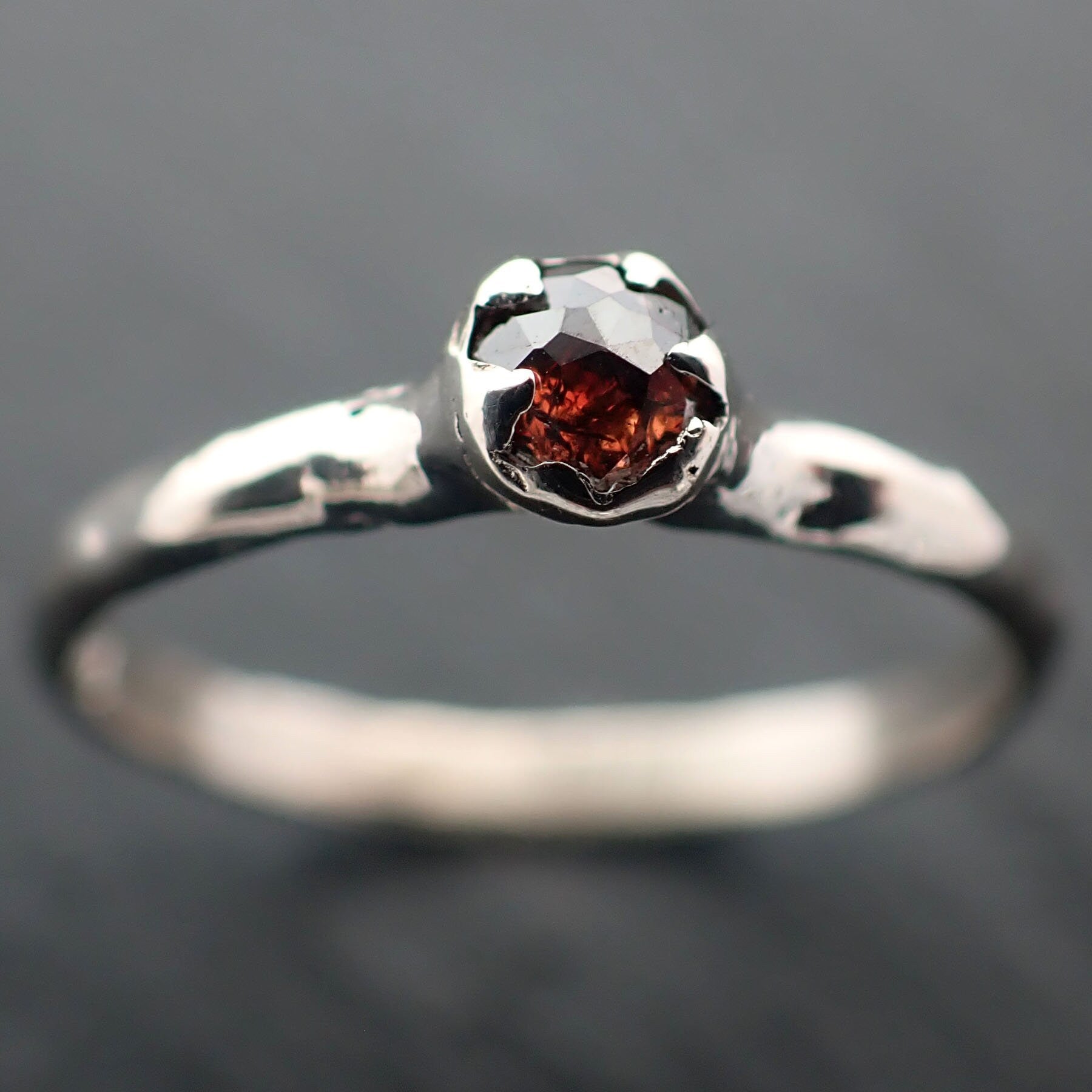 Fancy cut Coral orange Diamond Solitaire Engagement Ring 14k White Gold Rough Diamond ring byAngeline 3498