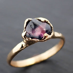 Sapphire tumbled yellow 18k gold Solitaire pink and dark blue tumbled gemstone ring 3505