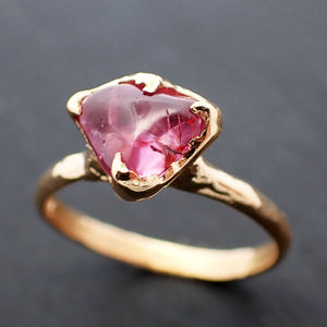 Sapphire tumbled yellow 18k gold Solitaire pink tumbled gemstone ring 3507
