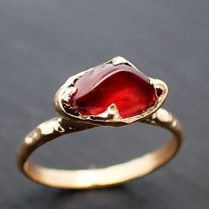 Sapphire tumbled yellow 18k gold Solitaire red tumbled gemstone ring 3508