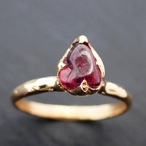 Sapphire tumbled yellow 18k gold Solitaire pink tumbled gemstone ring 3509