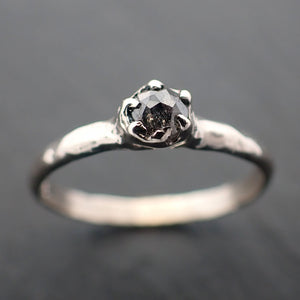 Faceted Fancy cut salt and pepper Diamond Solitaire Engagement 14k White Gold Wedding Ring byAngeline 3513
