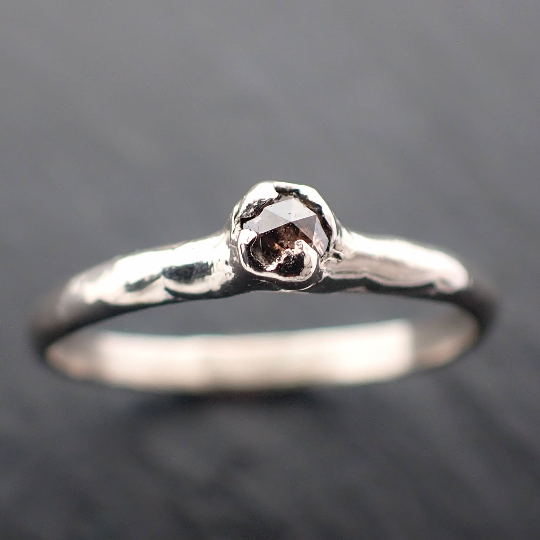 Faceted Fancy cut Cognac Diamond Solitaire Engagement 14k White Gold Wedding Ring byAngeline 3515