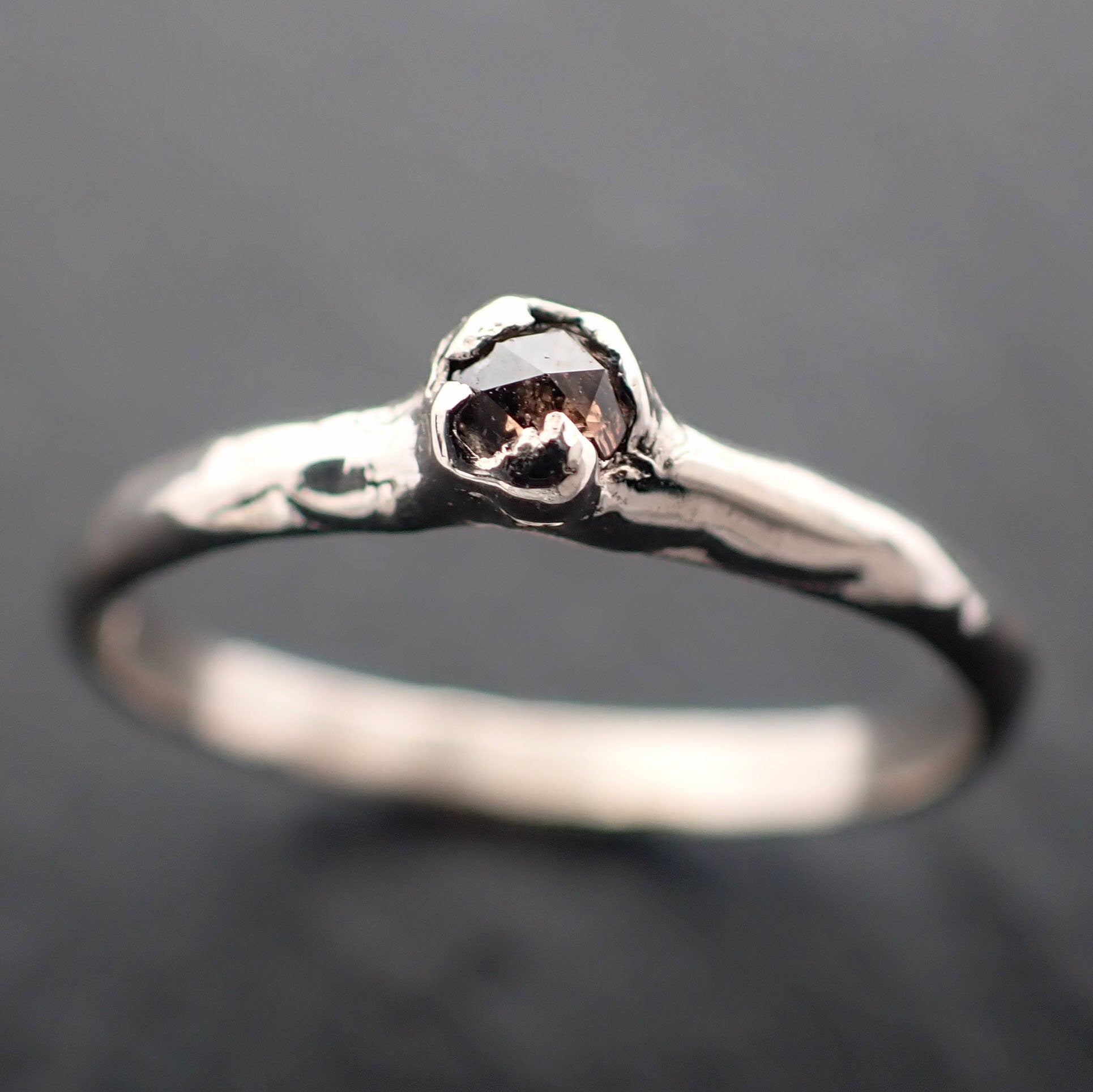 Faceted Fancy cut Cognac Diamond Solitaire Engagement 14k White Gold Wedding Ring byAngeline 3515
