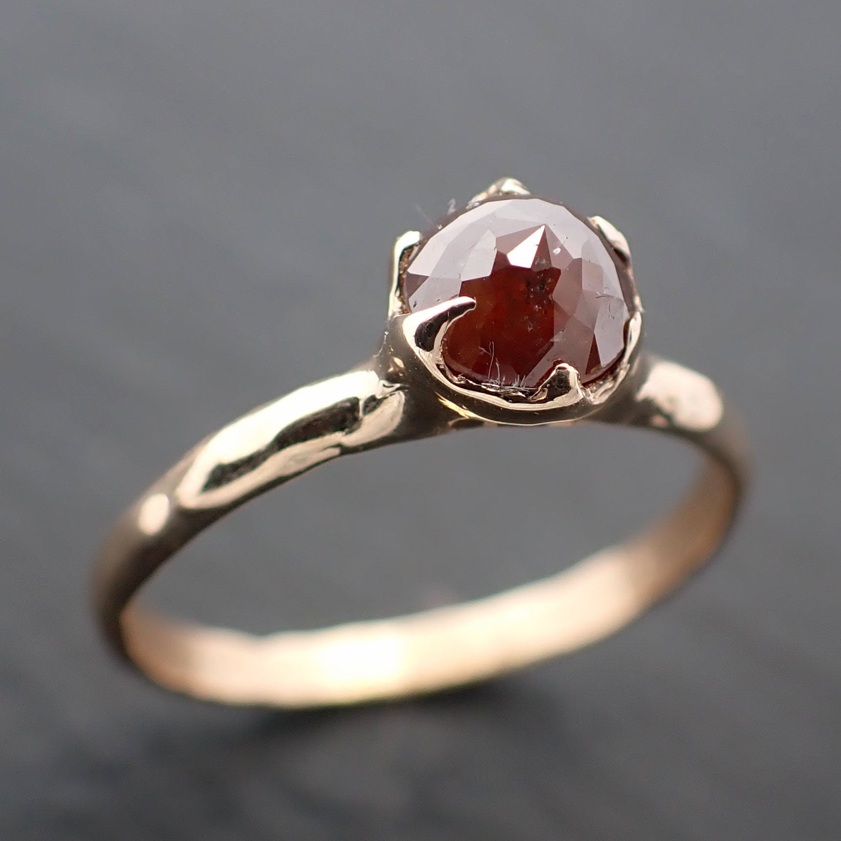 Fancy cut coral orange Diamond Solitaire Engagement 14k yellow Gold Wedding Ring byAngeline 3521