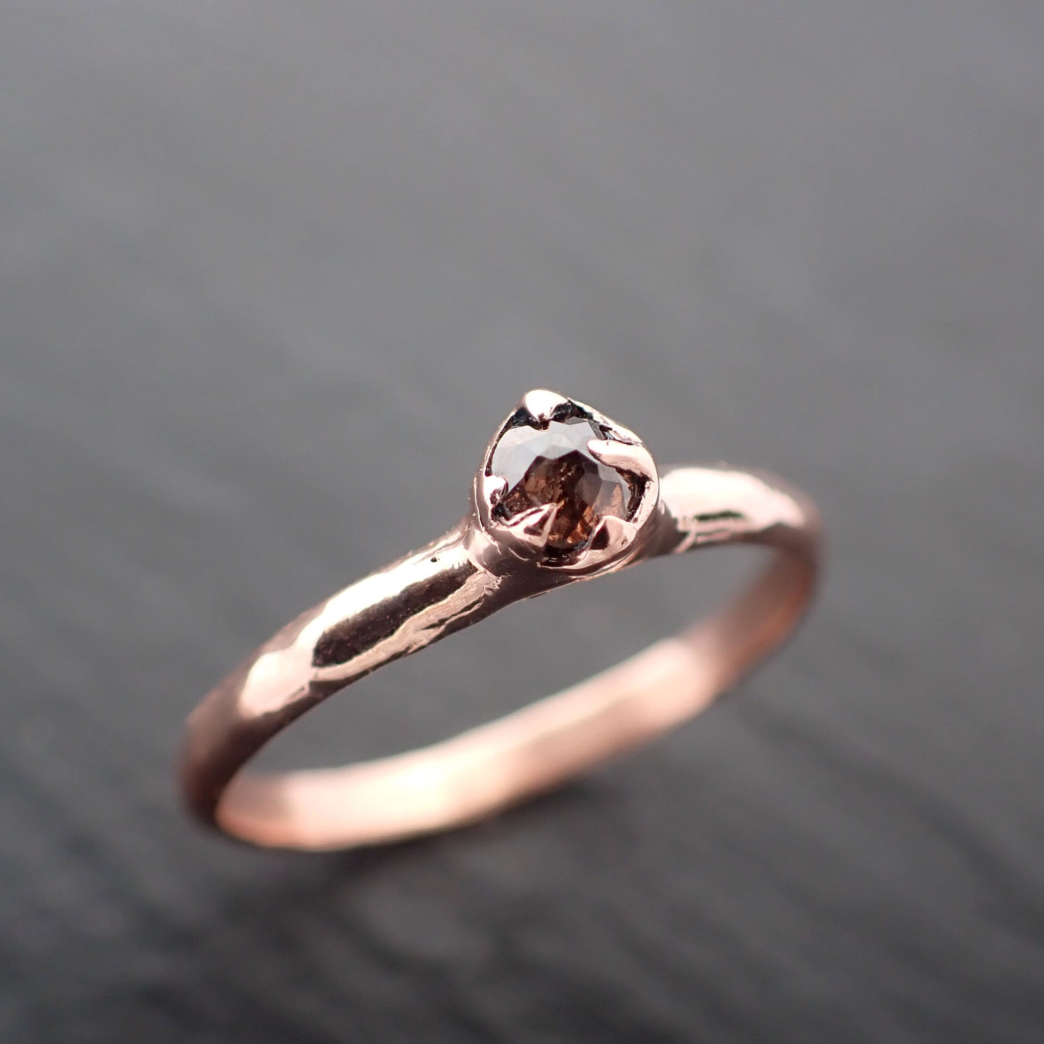 Faceted Fancy cut cognac Diamond Solitaire Engagement 14k Rose Gold Wedding Ring byAngeline 3522